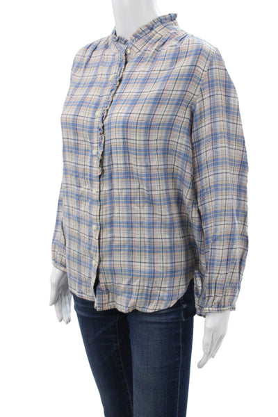 Birds of Paradis Womens Plaid Cotton Collared Button-Up Long Sleeve Top Size M