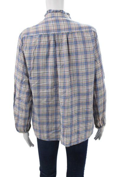 Birds of Paradis Womens Plaid Cotton Collared Button-Up Long Sleeve Top Size M