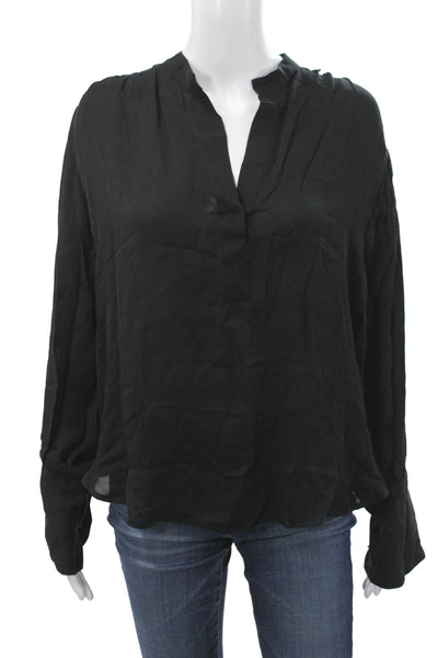 Nili Lotan Women Silk V Neck Long Sleeve Basic Blouse Black Size M