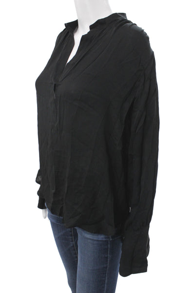 Nili Lotan Women Silk V Neck Long Sleeve Basic Blouse Black Size M