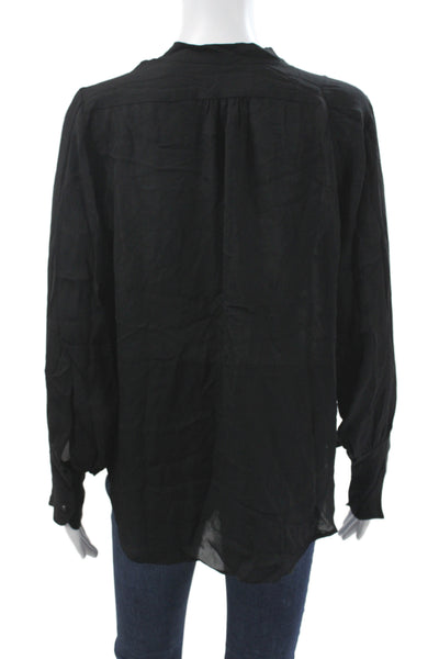 Nili Lotan Women Silk V Neck Long Sleeve Basic Blouse Black Size M
