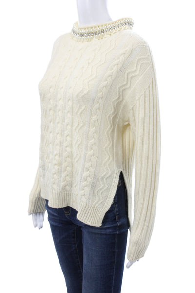 Pinko Womens Beaded Pullover Sweater Ivory Crew Neck Long Sleeve Size S