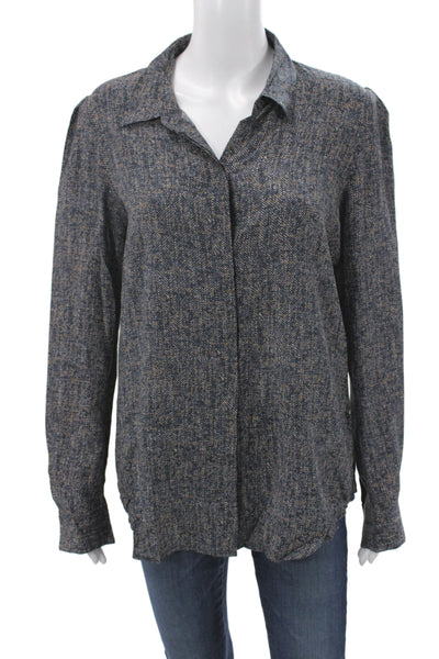 Theory Womens Silk Polka Dot Collared Button Long Sleeve Blouse Size L