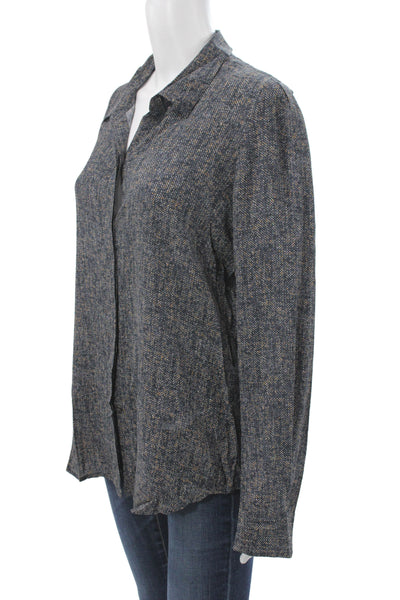 Theory Womens Silk Polka Dot Collared Button Long Sleeve Blouse Size L