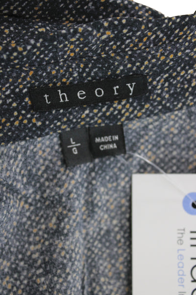 Theory Womens Silk Polka Dot Collared Button Long Sleeve Blouse Size L