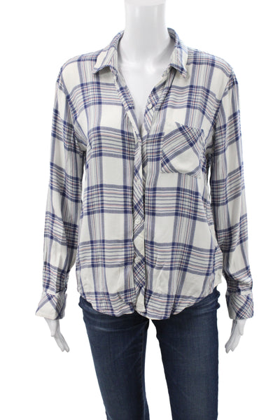 Rails Women Basic Plaid Collared Button-Up Rayon Long Sleeve Top Size M