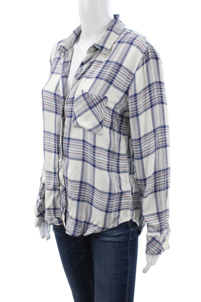 Rails Women Basic Plaid Collared Button-Up Rayon Long Sleeve Top Size M