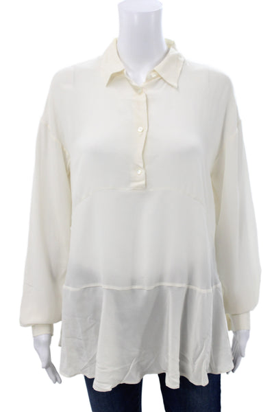 Mauro Grifoni Women Tunic Blouse Collared Button Long Sleeve Ivory Size M