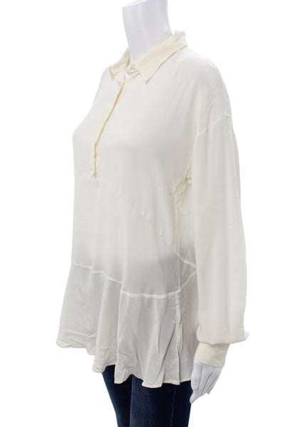 Mauro Grifoni Women Tunic Blouse Collared Button Long Sleeve Ivory Size M