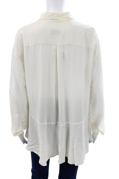 Mauro Grifoni Women Tunic Blouse Collared Button Long Sleeve Ivory Size M