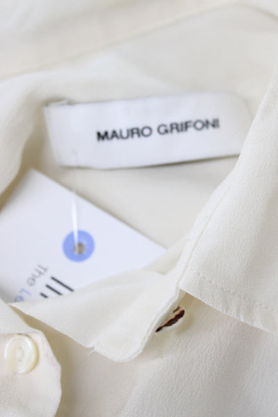 Mauro Grifoni Women Tunic Blouse Collared Button Long Sleeve Ivory Size M