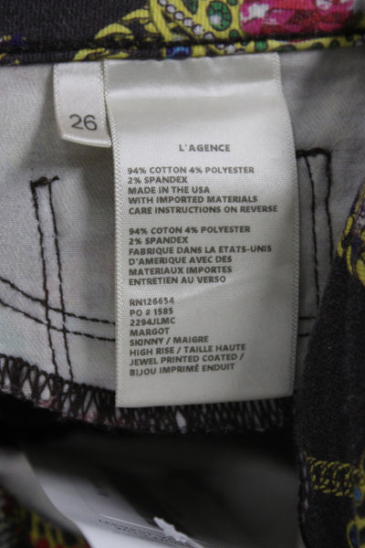 L Agence Womens High Rise Skinny Jeans Multicolor Geometric Cotton Size 26
