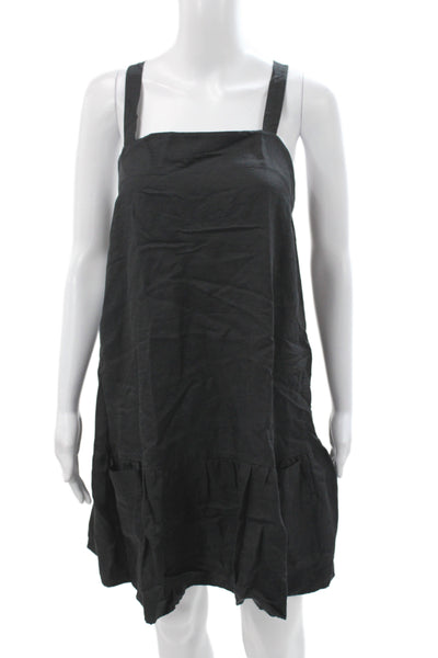 Banana Republic Womens Black Sundress Square Neck Tie Waist Sleeveless Size M