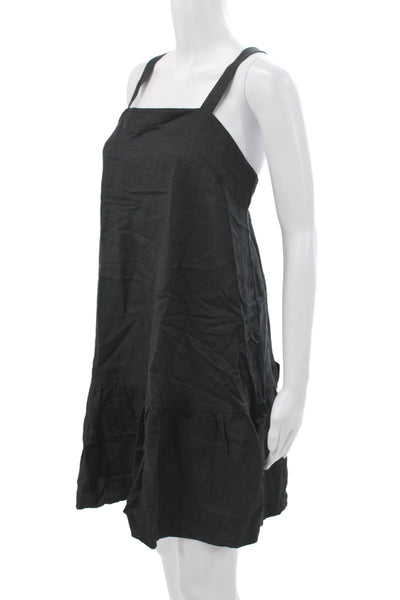 Banana Republic Womens Black Sundress Square Neck Tie Waist Sleeveless Size M