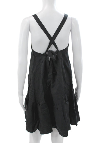 Banana Republic Womens Black Sundress Square Neck Tie Waist Sleeveless Size M