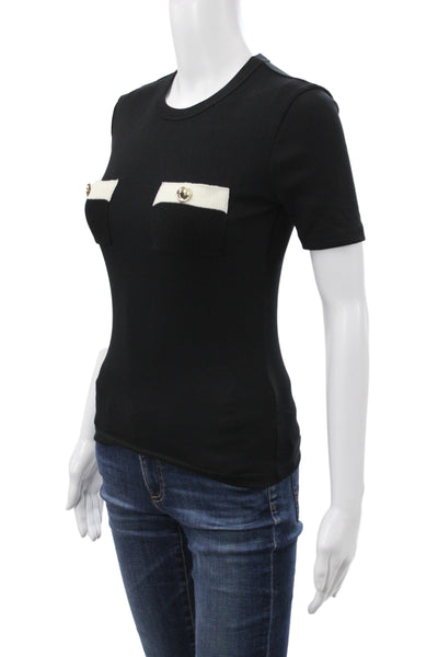 Zara Womens Basic T-Shirt Black Crew Neck Short Sleeve 52% Polyester Size S