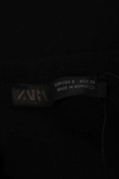 Zara Womens Basic T-Shirt Black Crew Neck Short Sleeve 52% Polyester Size S
