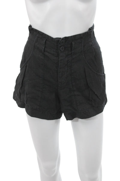 Vince Womens Utility Linen Shorts Black Button Size XS