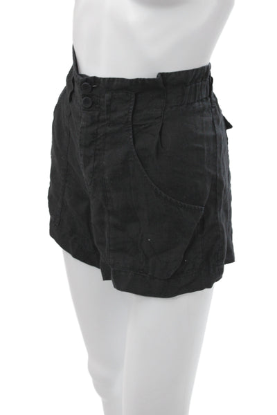 Vince Womens Utility Linen Shorts Black Button Size XS