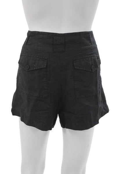 Vince Womens Utility Linen Shorts Black Button Size XS