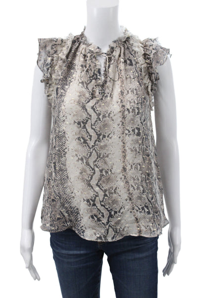 Generation Love Womens Tunic Beige High Neck Sleeveless Animal Print Tie Size S