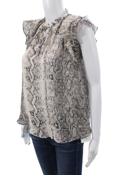 Generation Love Womens Tunic Beige High Neck Sleeveless Animal Print Tie Size S