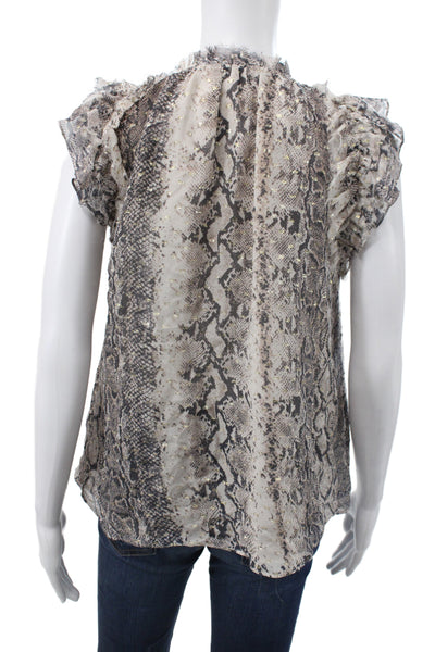 Generation Love Womens Tunic Beige High Neck Sleeveless Animal Print Tie Size S