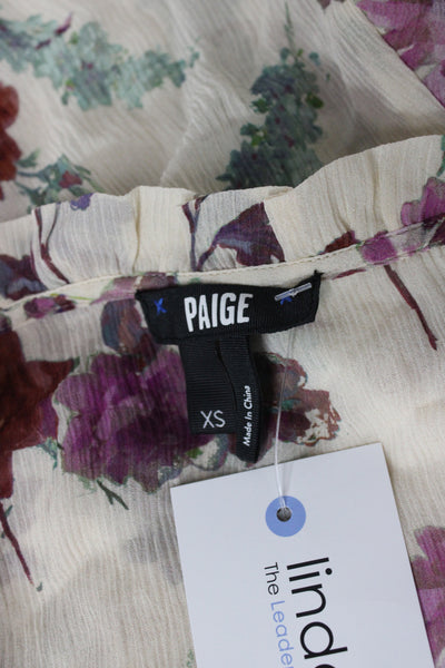Paige Women Basic Silk V-Neck Sleeveless Floral Blouse Beige Size XS