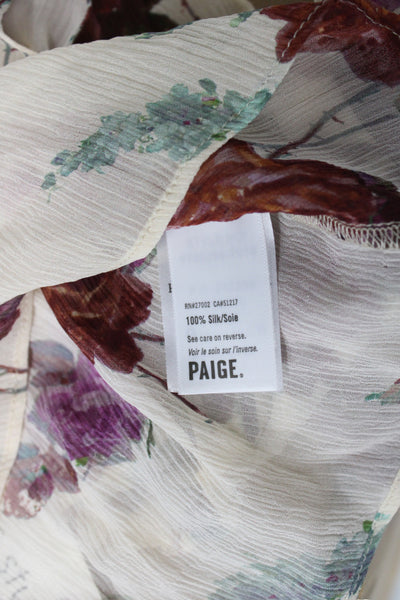 Paige Women Basic Silk V-Neck Sleeveless Floral Blouse Beige Size XS