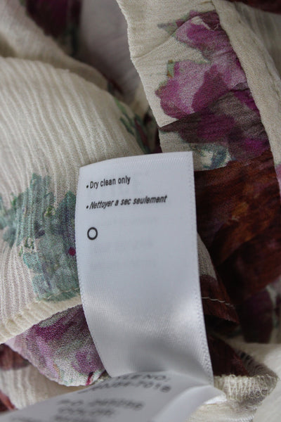 Paige Women Basic Silk V-Neck Sleeveless Floral Blouse Beige Size XS