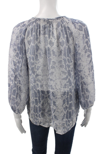 Joie Women Tunic Blouse Blue Silk Animal Print Tie Neck Long Sleeve Size XS