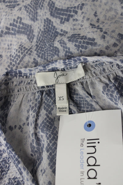Joie Women Tunic Blouse Blue Silk Animal Print Tie Neck Long Sleeve Size XS