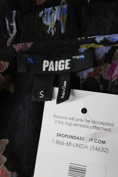 Paige Women Black Floral Silk V-Neck Sleeveless Tunic Blouse Pullover Size S