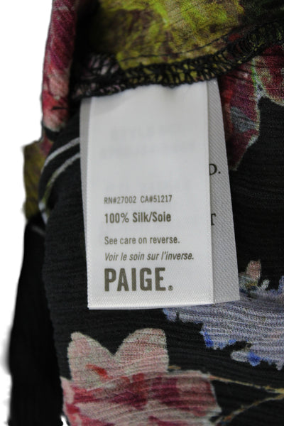 Paige Women Black Floral Silk V-Neck Sleeveless Tunic Blouse Pullover Size S