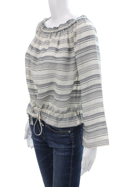 Theory Women Camisole Blouse Blue V-Neck Striped 3/4 Sleeve Cotton Size PP