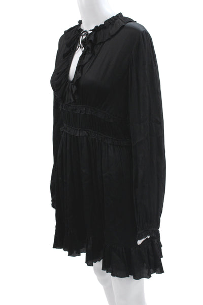 Ulla Johnson Women Black Silk V-Neck Long Sleeve Mini Dress Size 8