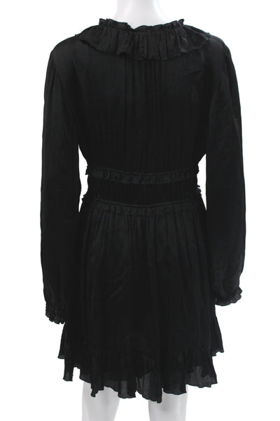 Ulla Johnson Women Black Silk V-Neck Long Sleeve Mini Dress Size 8