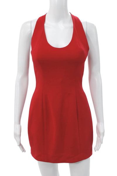 Nicole Miller Women Bodycon Red Sleeveless Short Dress Zip Scoop Neck Size 4