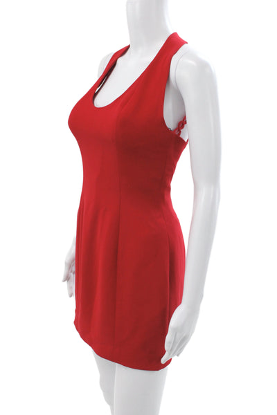 Nicole Miller Women Bodycon Red Sleeveless Short Dress Zip Scoop Neck Size 4