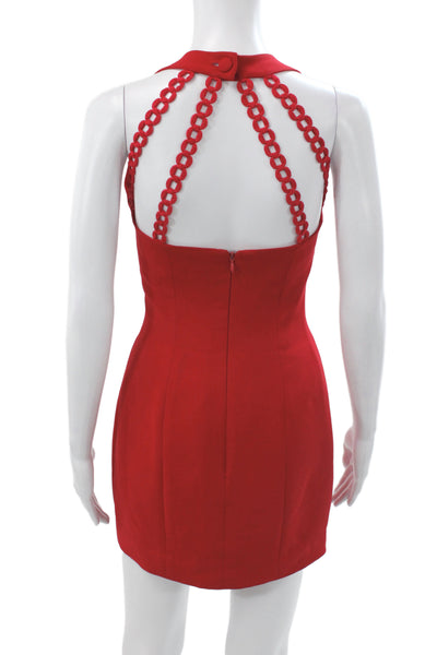 Nicole Miller Women Bodycon Red Sleeveless Short Dress Zip Scoop Neck Size 4