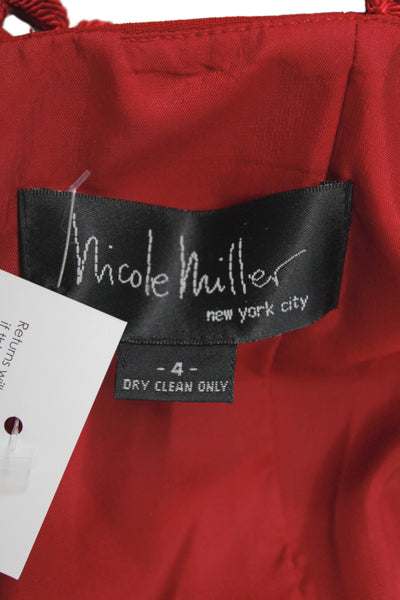 Nicole Miller Women Bodycon Red Sleeveless Short Dress Zip Scoop Neck Size 4