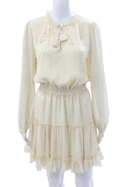 Rebecca Minkoff Women Mini Dress Ivory Floral Long Sleeve Size S