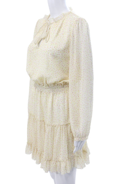 Rebecca Minkoff Women Mini Dress Ivory Floral Long Sleeve Size S