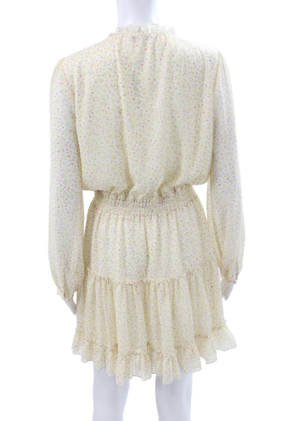 Rebecca Minkoff Women Mini Dress Ivory Floral Long Sleeve Size S