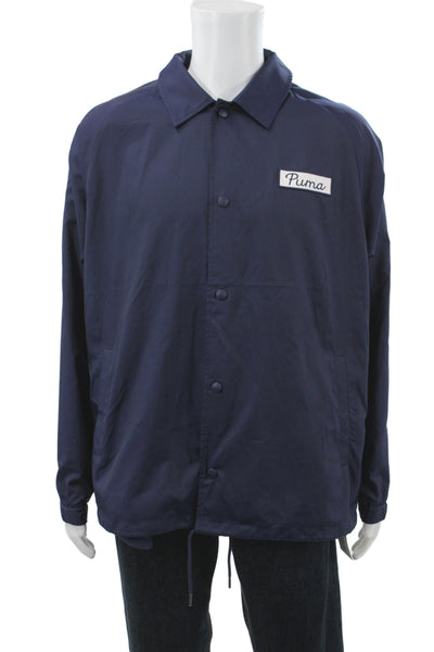 Puma Mens Windbreaker Blue Polyester Snap Logo Size L