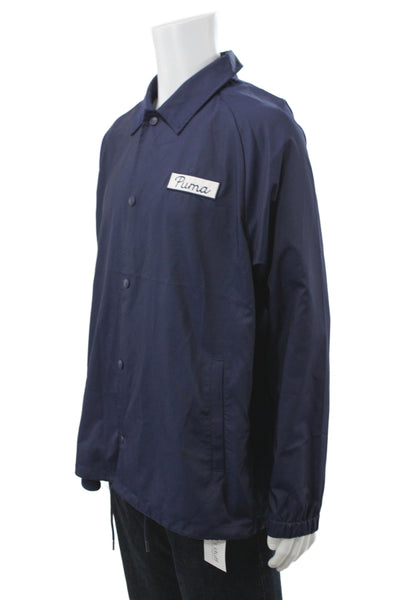 Puma Mens Windbreaker Blue Polyester Snap Logo Size L