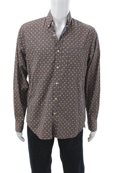 J Crew Mens Classic Fit Button Down Shirt Navy Blue Beige Cotton Size Medium