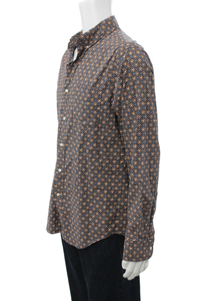 J Crew Mens Classic Fit Button Down Shirt Navy Blue Beige Cotton Size Medium