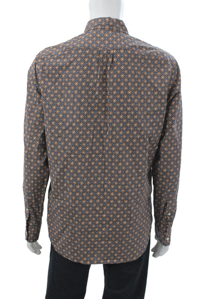 J Crew Mens Classic Fit Button Down Shirt Navy Blue Beige Cotton Size Medium