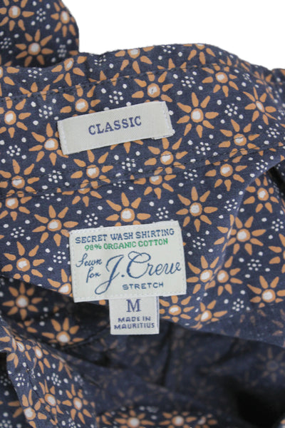 J Crew Mens Classic Fit Button Down Shirt Navy Blue Beige Cotton Size Medium